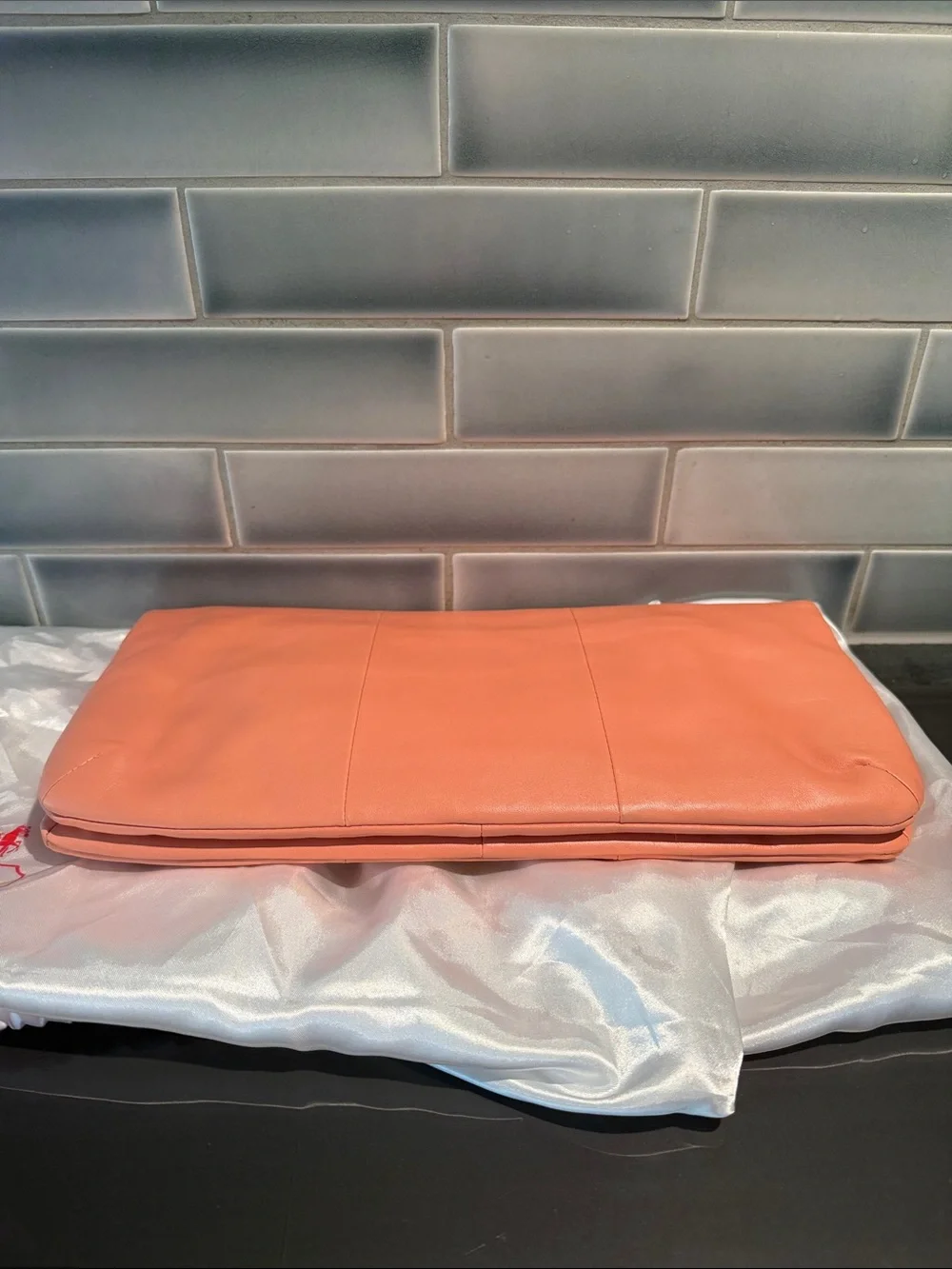 Coach Coral Pink Leather Clutch with Gold Turnlock